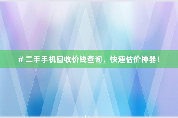 # 二手手机回收价钱查询，快速估价神器！